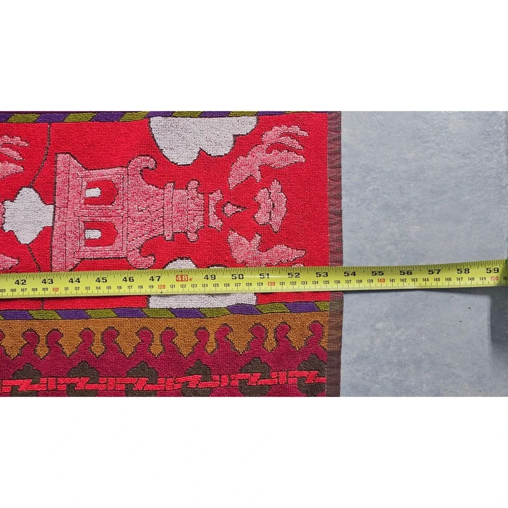 Vintage Royal Terry International Pagoda Dragon Beach Towel Red Cotton Brazil